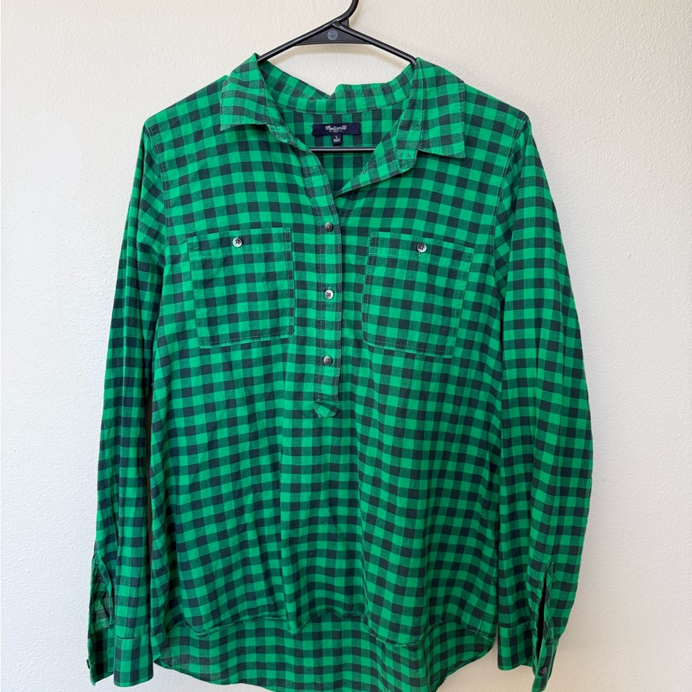 Madewell Size L Christmas Green Plaid Shirt